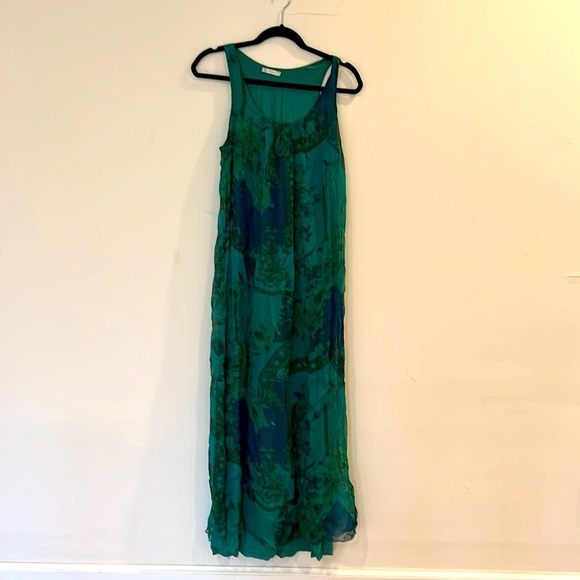 Woman Maxi Made in Italy Sleeveless Green dress with optional belt size S - Picture 1 of 9